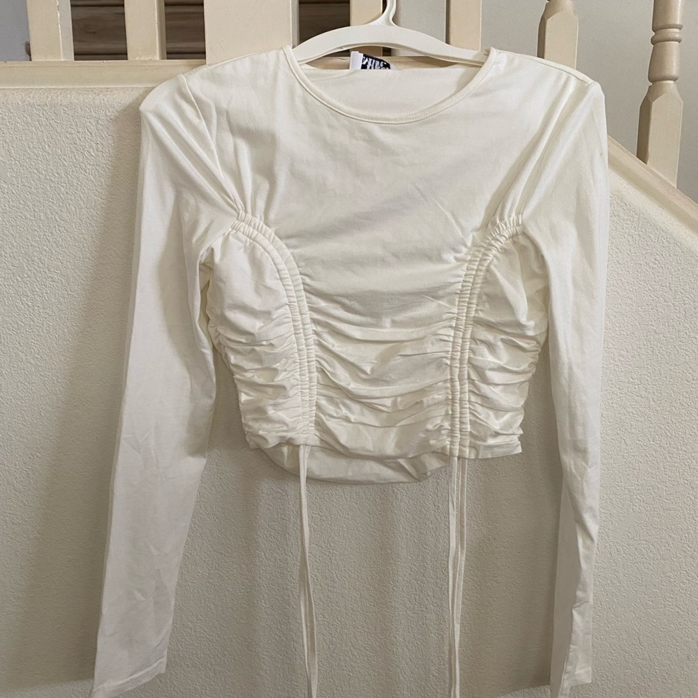 Tiger Mist Elegant White/Cream Adjustable Ruched Top